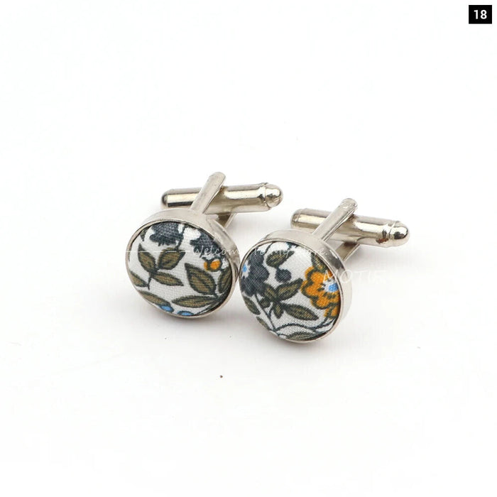 Floral Pattern Cufflinks Mens Classic White Metal Accessory