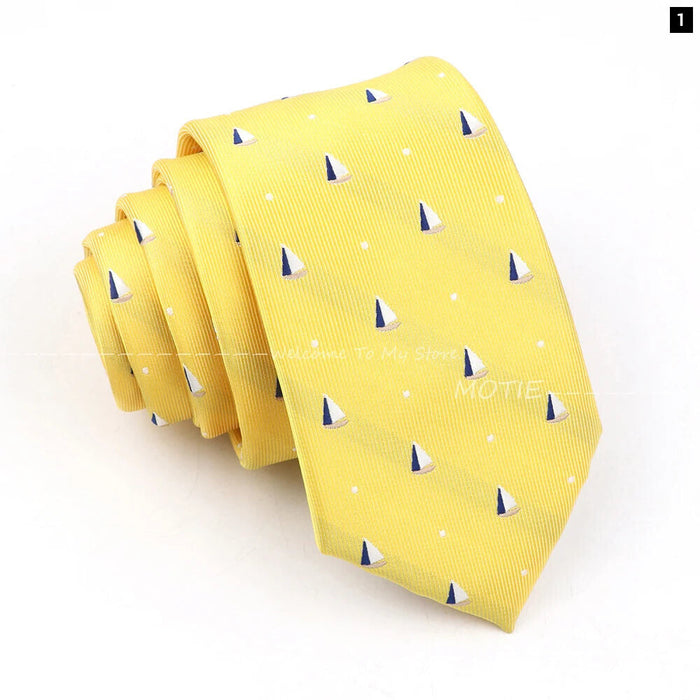 Blue Sailboat Necktie For Men Weddings Parties And Daily Wear