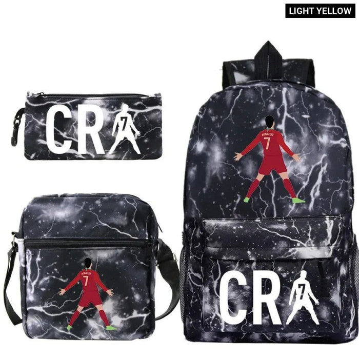 Unisex 3Pcs Football Cr7 3D Print Kids School Bag