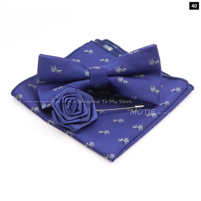 Cartoon Insect Bowtie Set Red Floral Brooches For Men