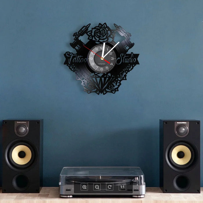 Vinyl Record Wall Clock For Tattoo Studio Decor