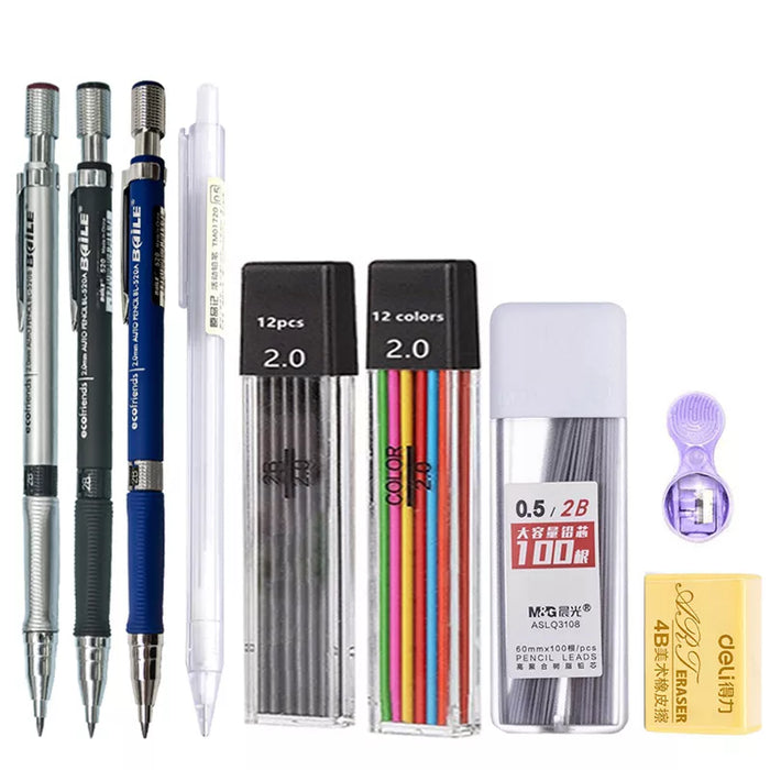 2.0Mm Mechanical Pencil Set With 2B Lead Refill For Writing Sketching And Drawing