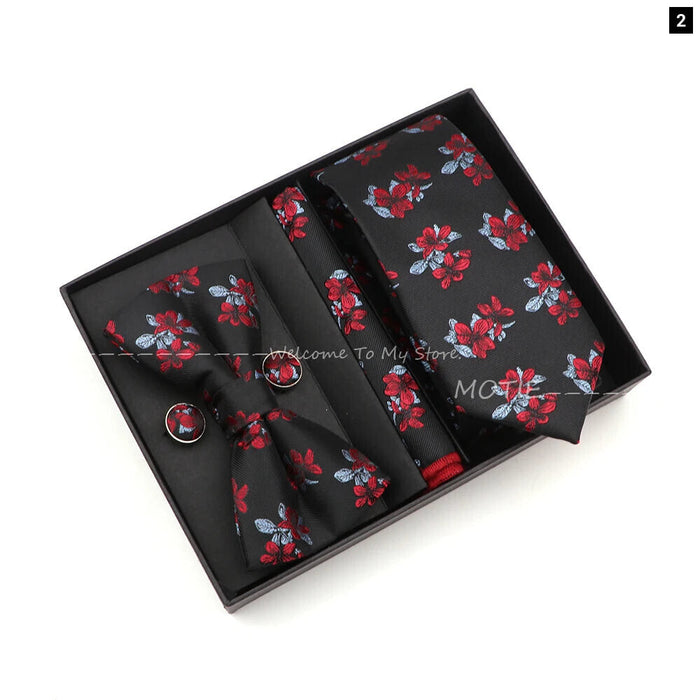 Red Floral Tie Set For Business And Weddings