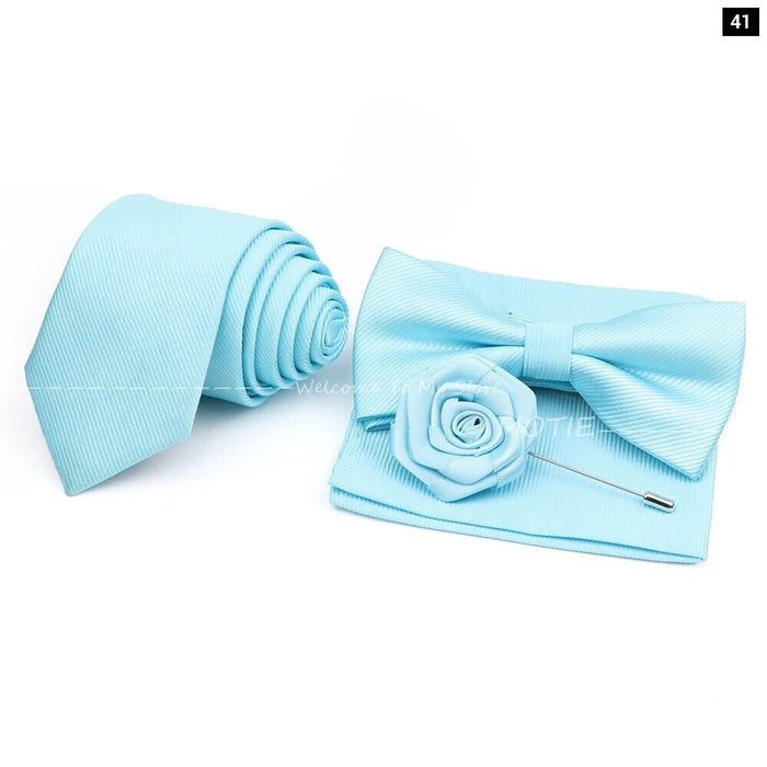 Tie Set Solid Colour Bowtie Handkerchief Brooch Cufflink For Business Weddings And Gifts