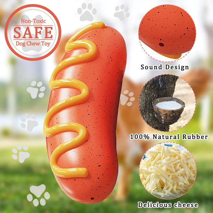 Tough Rubber Dog Chew Toy Squeaky Grilled Sausage Design