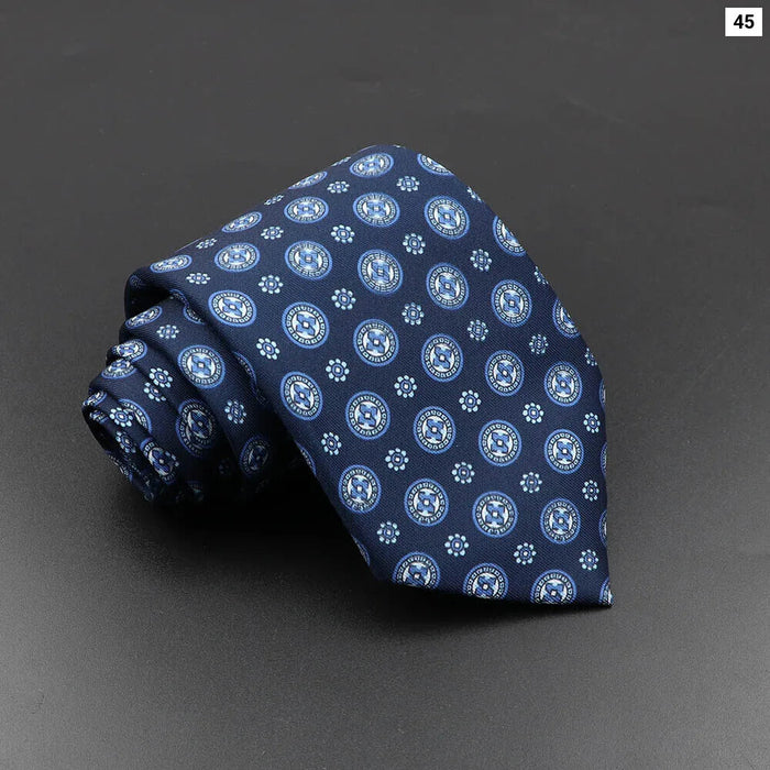 Silk Tie For Men 7.5Cm Soft Novelty Necktie In Blue Green And Orange Dot And Floral Design For Weddings And Business Gift Idea