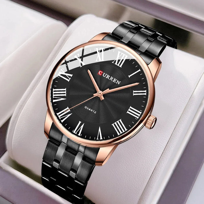 Fashion Brand Quartz Watches For Men Stainless Steel Band Wristwatches Black Clock For Male