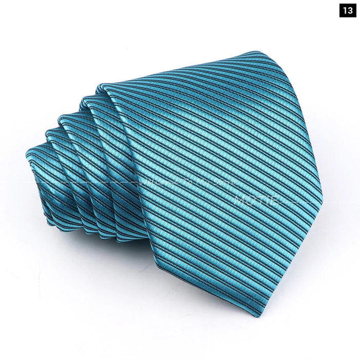 Striped Necktie For Weddings And Business Black Blue 100% Polyester