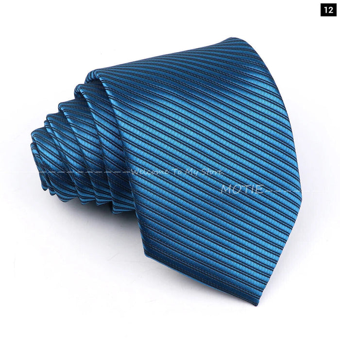 Striped Necktie For Weddings And Business Black Blue 100% Polyester