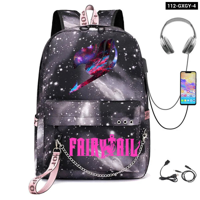 Fairy Tail Anime Print School Bag For Teens Usb Backpack For Outdoor Travel