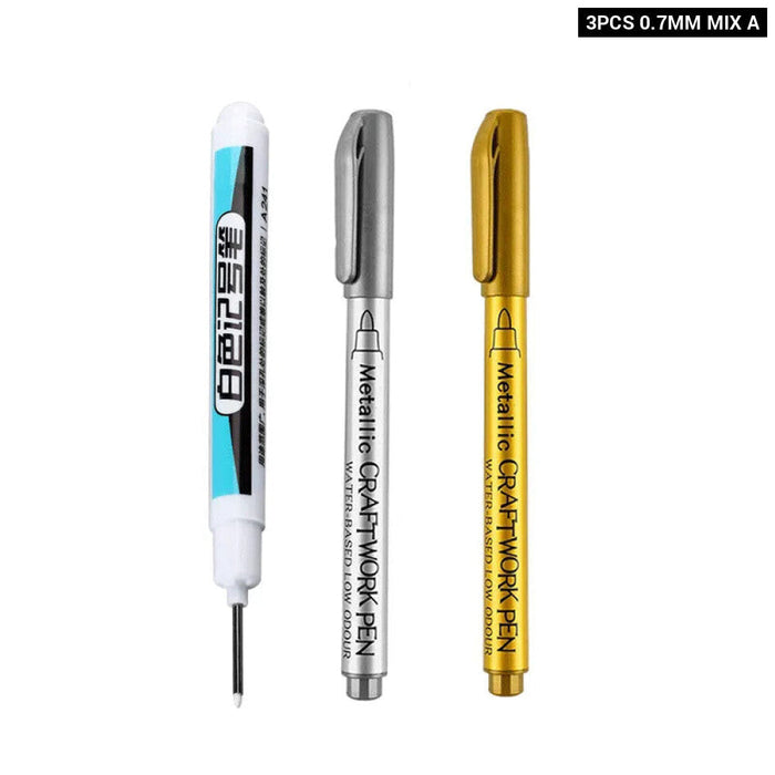 White Permanent Paint Pen Set For Multiple Surfaces 0.7Mm Tip