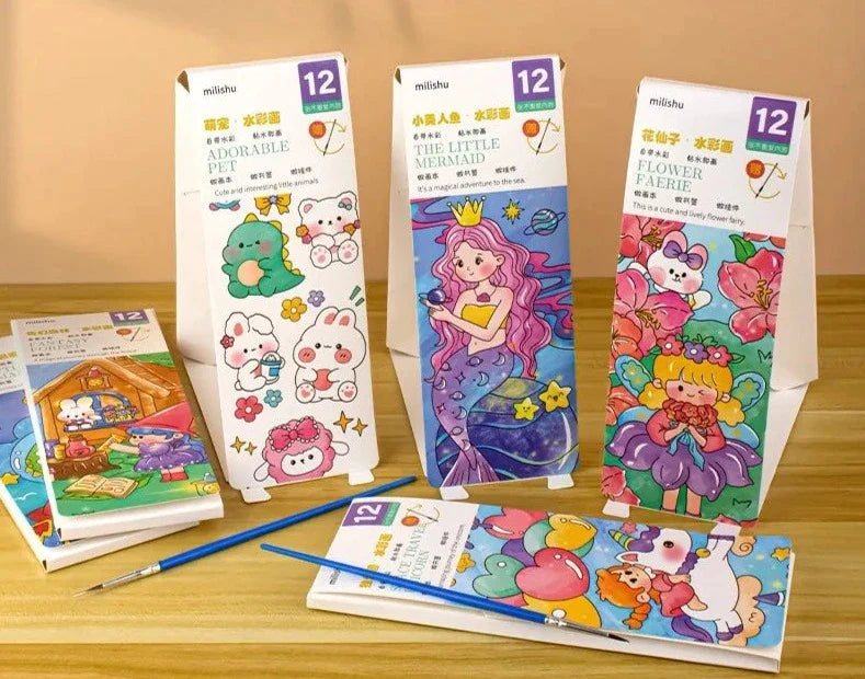 12 Sheets Watercolour Colouring Book