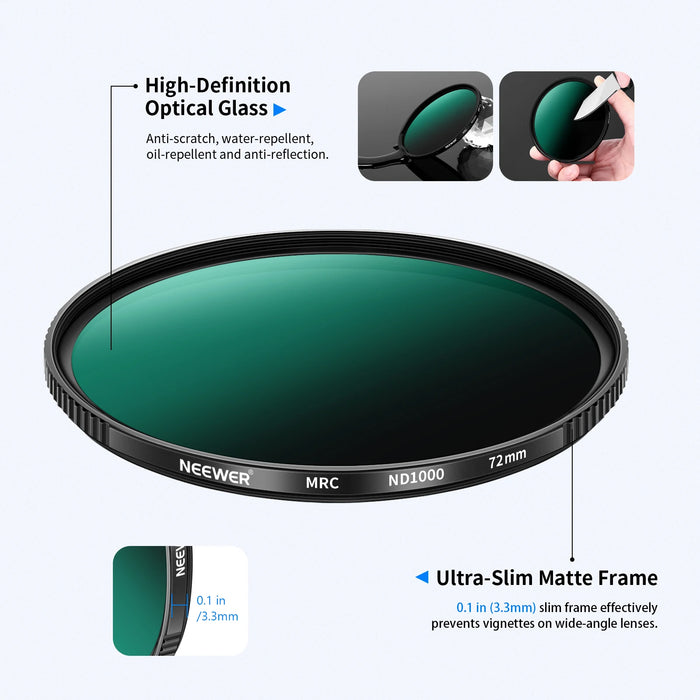 40.5Mm Nd1000 10 Stop Neutral Density Filter Multi Layer Nano Coating Hd Optical Glass Water Repellent Scratch Resistant