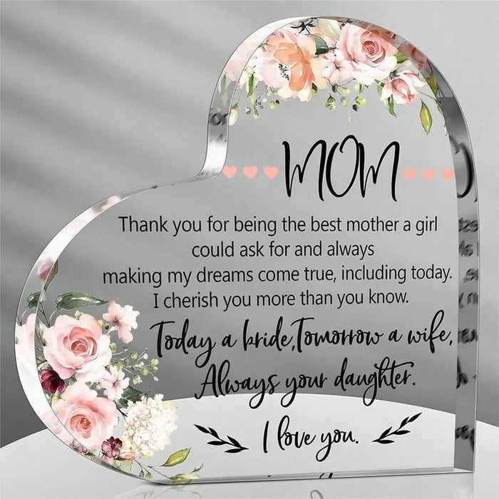 Acrylic Heart Shaped Gift For Bride's Mother A Special Souvenir For Your Daughter