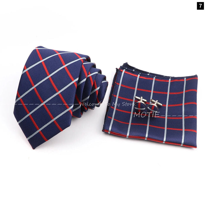 Blue Striped Tie Set For Weddings And Parties