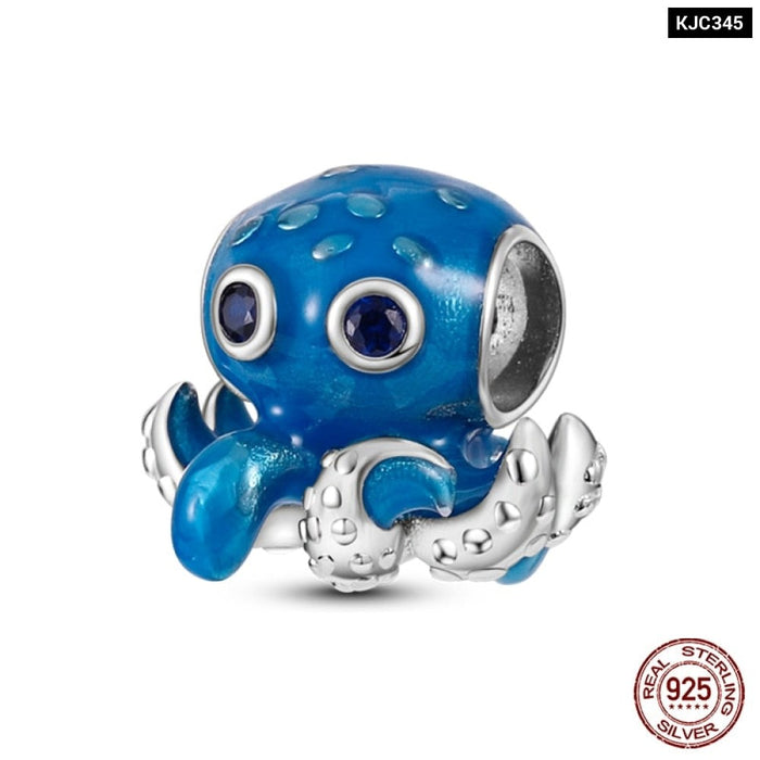 925 Sterling Silver Ocean Series Turtle Crab Mermaid Charms Beads Fit Original Pandora Bracelets Bangles Jewelrys