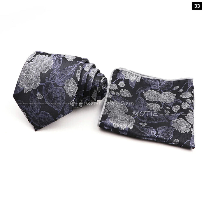 Floral Pocket Square Tie Set For Weddings Parties And Daily Wear