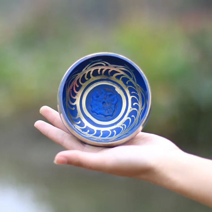 Blue Singing Bowl Made Of Copper Used For Yoga Chakra Therapy Mindfulness And Stress Relief