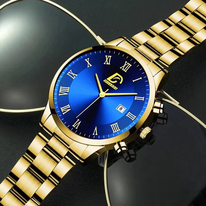 Fashion Mens Gold Stainless Steel Watches Luxury Minimalist Quartz Wrist Watch Men Business Casual Calendar Watch