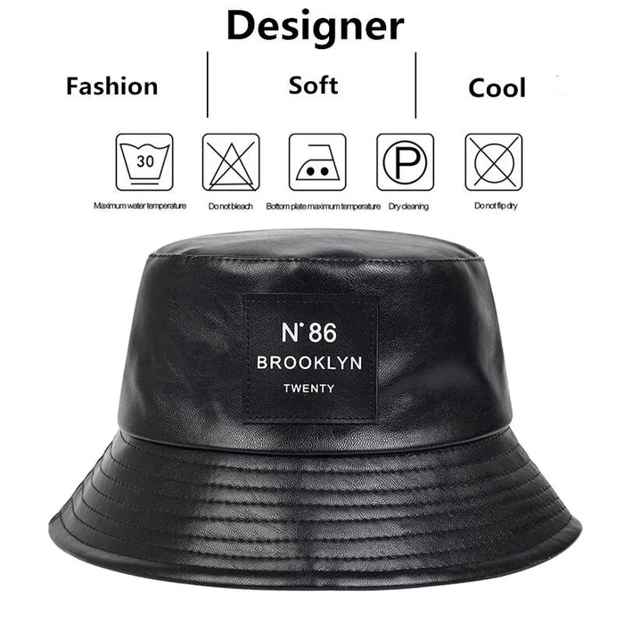 Pu Leather Bucket Hat For Outdoor Sun Protection