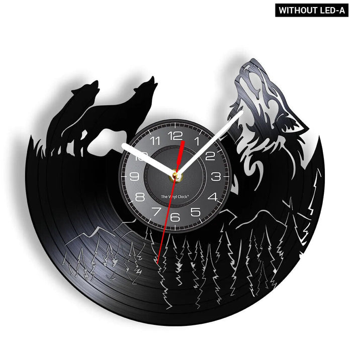 Wolf Howling Moon Vinyl Record Wall Clock