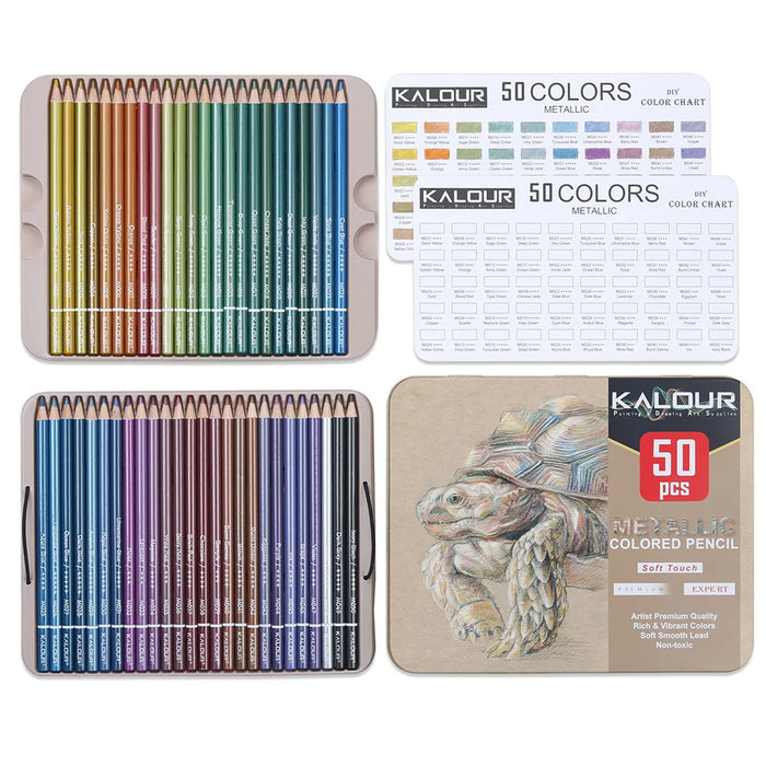 50 Metallic Coloured Pencils Set