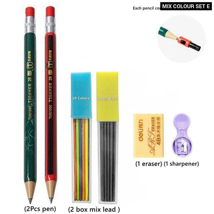 2.0Mm Mechanical Pencil Set With Sharpener And Colour Leads Stationery