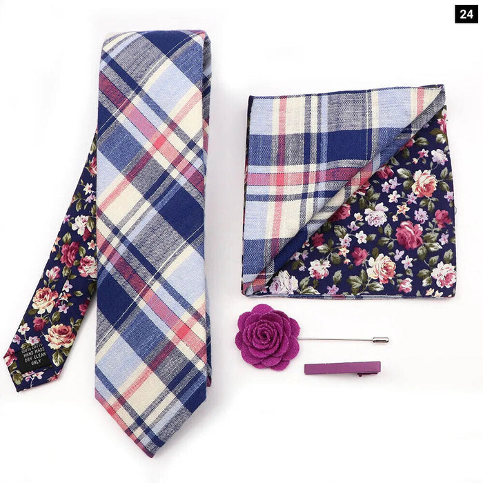 Floral Plaid Cotton Tie Set For Parties And Daily Wear