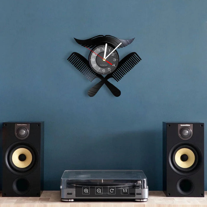 Barber Shop Vinyl Record Clock