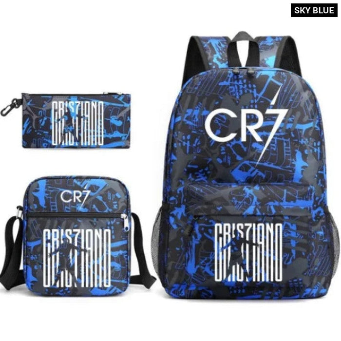 Unisex 3Pcs Football Cr7 3D Print Kids School Bag