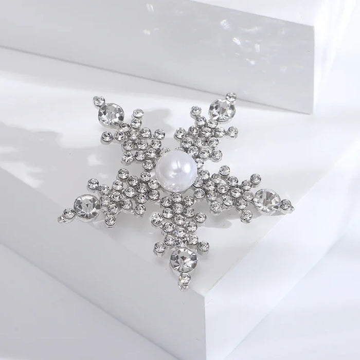 Delicate Snowflake Brooch Womens Lapel Pin With Pearled Rhinestones For Office Parties And Special Occasions