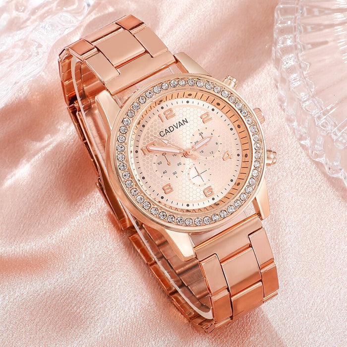 6Pcs Set Women Rose Gold Luxury Quartz Watch Rhinestone Fashion Wristwatch Casual Ladies Watches Bracelet Set Clock