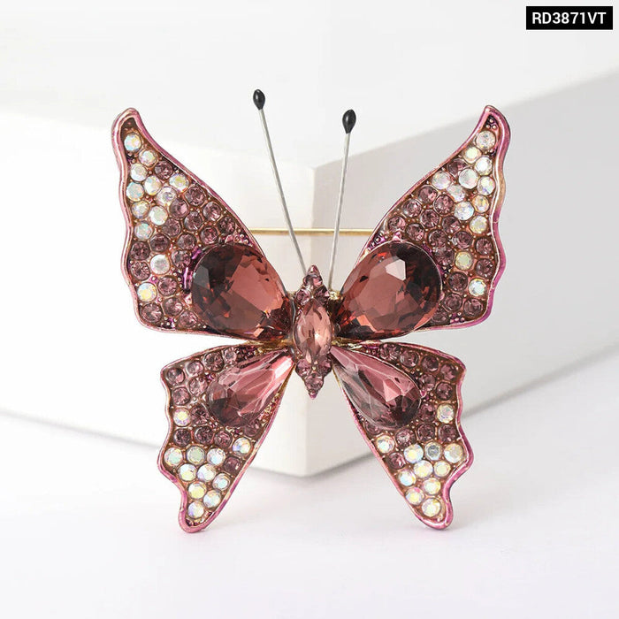 Butterfly Crystal Brooch Pin 4 Colour Rhinestone Luxury Accessory For Clothing