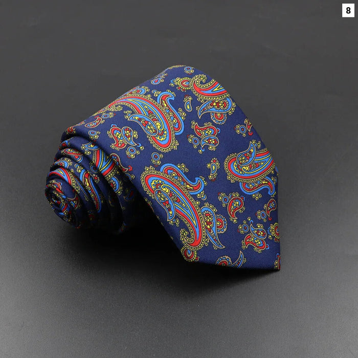 Silk Tie For Men 7.5Cm Soft Novelty Necktie In Blue Green And Orange Dot And Floral Design For Weddings And Business Gift Idea