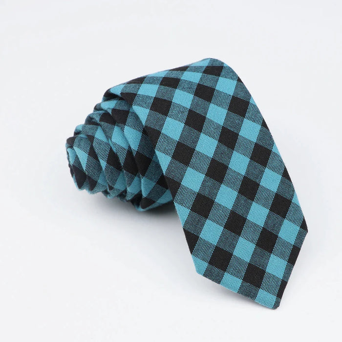 Mens Soft Cotton Striped Plaid Tie Blue Pink Business Wedding Accessory