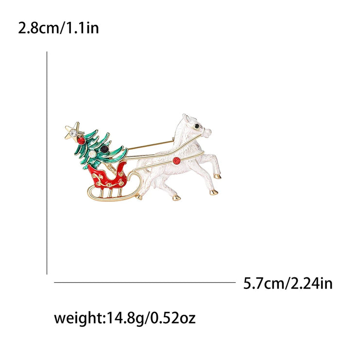 Enamel Horse Carriage Lapel Pin Christmas Tree Brooch