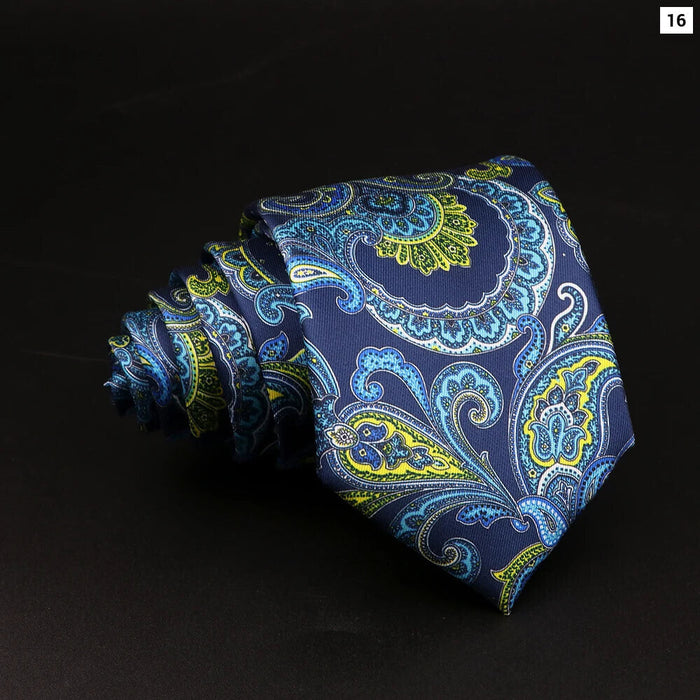 Mens Silk Tie 7.5Cm Blue Paisley Floral For Weddings And Work