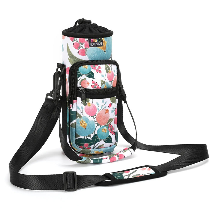 Water Bottle Carrier Bag Adjustable Shoulder Hand Strap 2 Pocket Sling Sleeve Sports Water Bottle Accessories for Hiking Travel