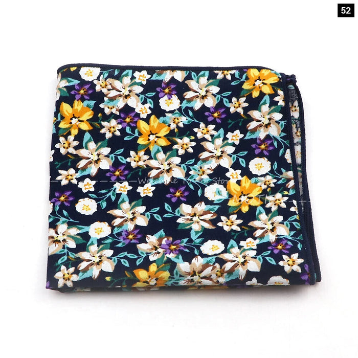 Floral Pocket Square For Men Classic White Cotton Handkerchief For Weddings And Daily Wear