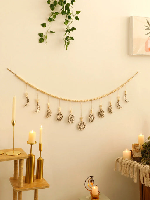 Boho Wood Bead Moon Phase Wall Decor