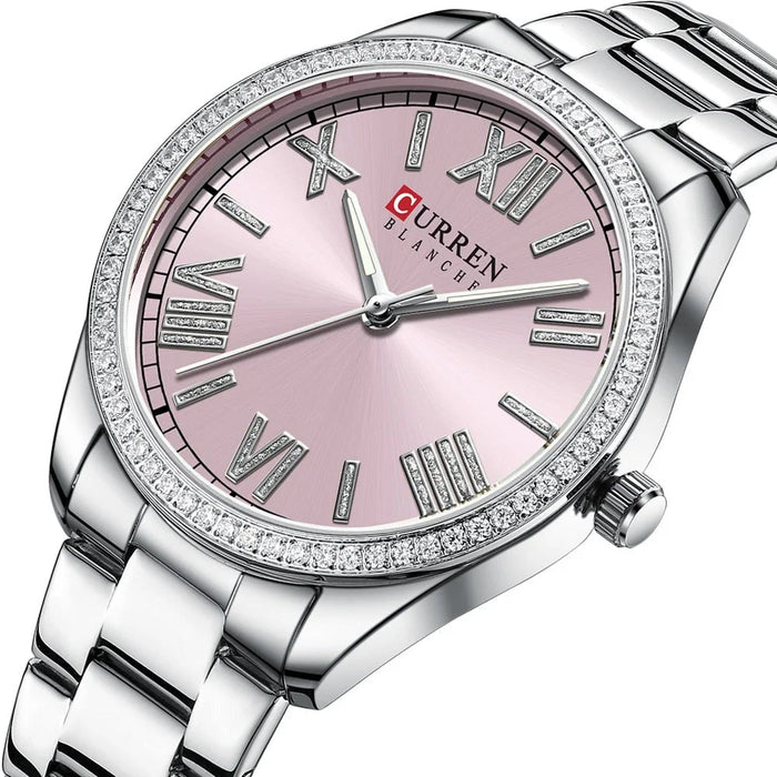 Stainless Steel Charming Silver Rhinestone Dial Quartz Women's Watch