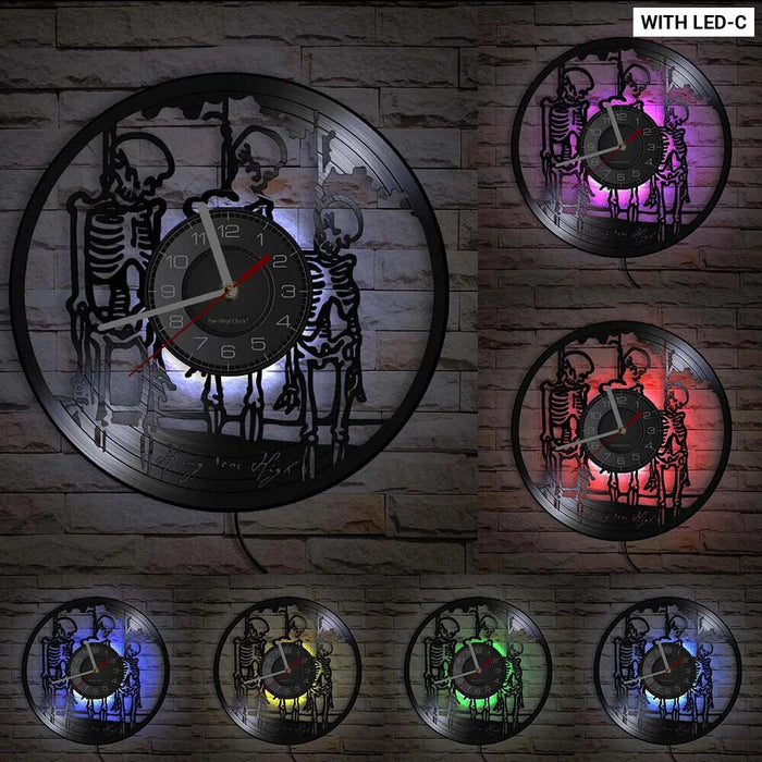 Vinyl Record Wall Clock With Skulls