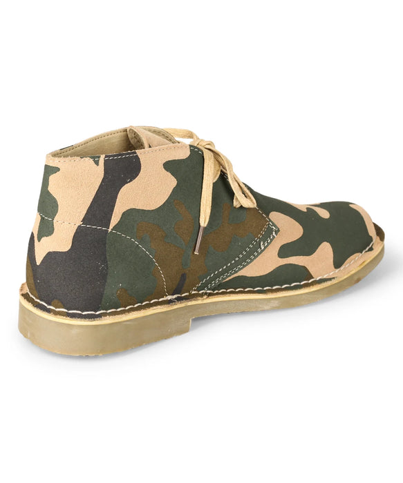 Camouflage Cow Suede Leather Men Desert Boots With Pigskin