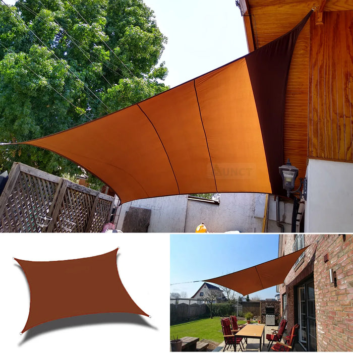 Brown 300D Waterproof Oxford Square Rectangle Sun Shade Sail Garden Yard Shade Sun Canopy Camping Sail Awning