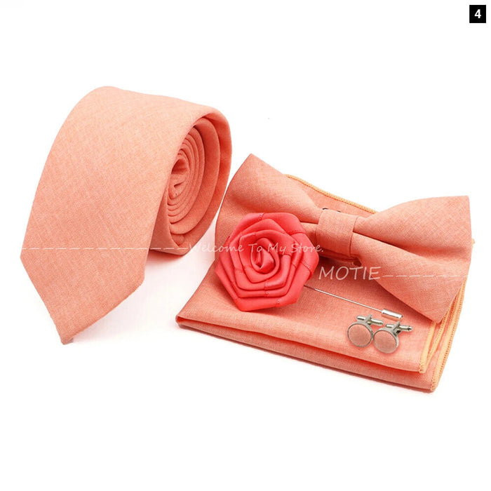 27 Colour Tie Set Classic Cotton Pocket Square Cufflink And Bowtie For Mens Wedding Party Accessories