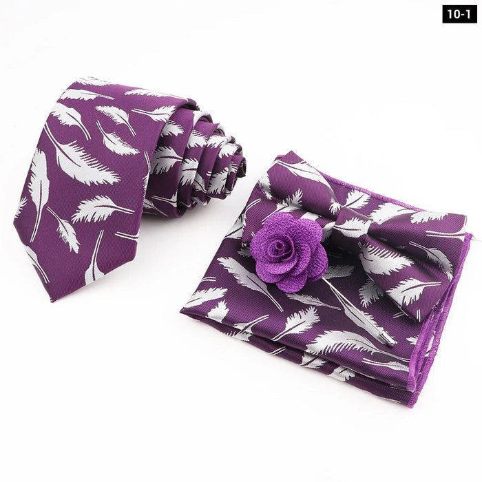 Flower Pattern Ties And Handkerchief Set For Weddings And Business