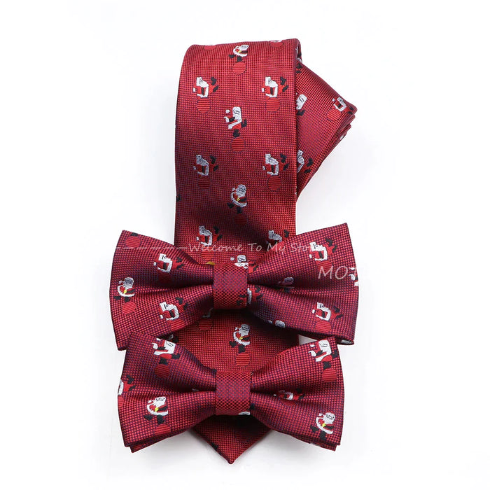 Christmas Tie Set Red Snowflake Pattern Parent-Child Polyester Gift Accessory