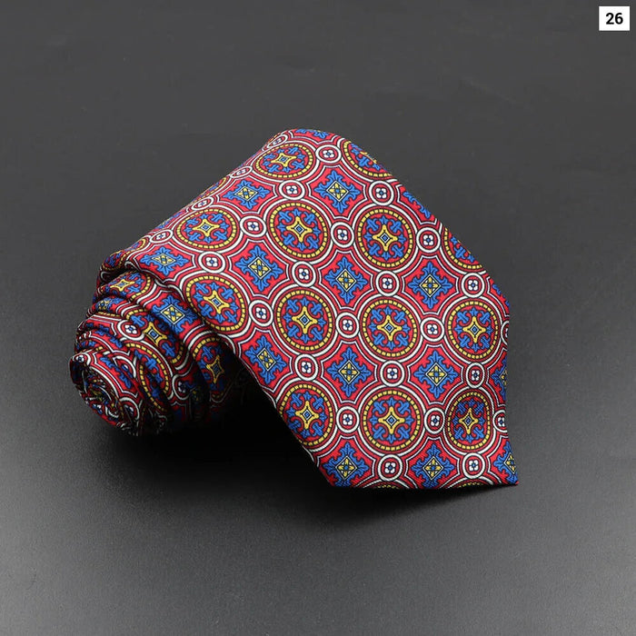 Silk Tie For Men 7.5Cm Soft Novelty Necktie In Blue Green And Orange Dot And Floral Design For Weddings And Business Gift Idea