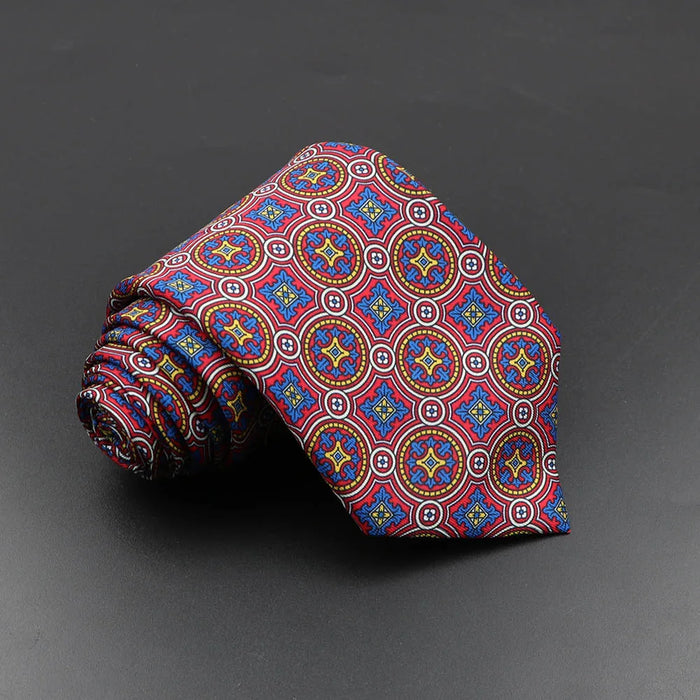 Silk Tie For Men 7.5Cm Soft Novelty Necktie In Blue Green And Orange Dot And Floral Design For Weddings And Business Gift Idea