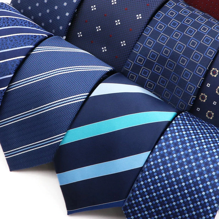 Deep Blue Striped Polyester Neckties For Business Weddings And Daily Wear